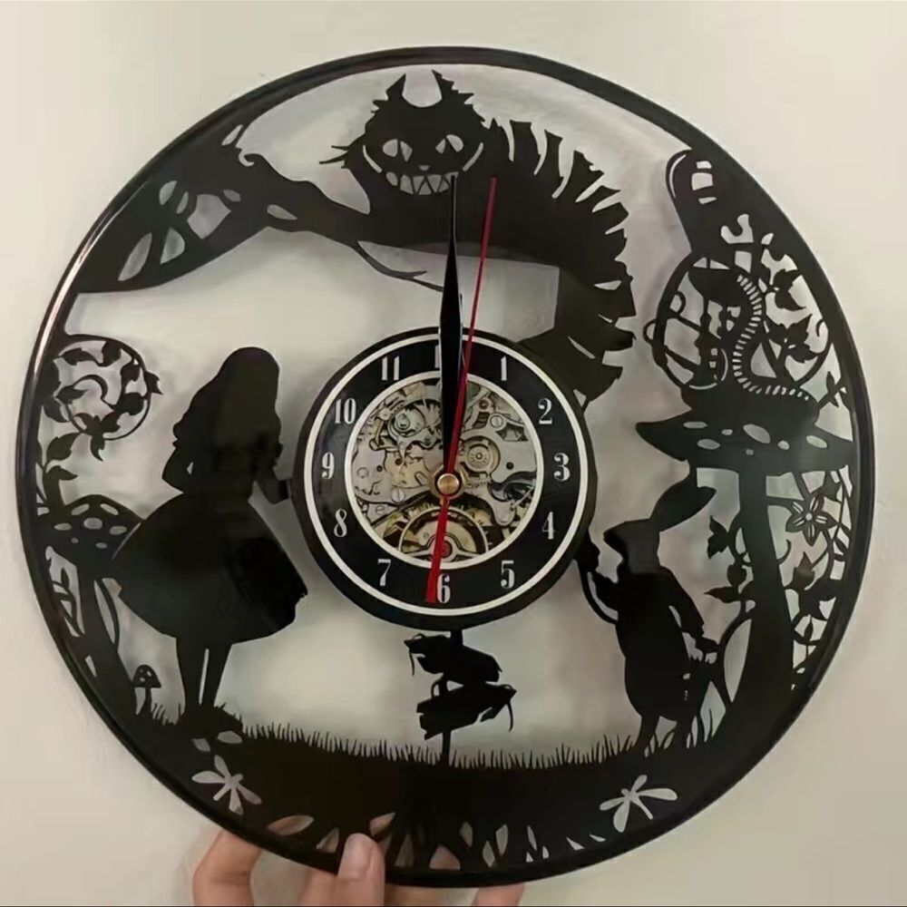 Alice in Wonderland 12”Black Lp wall clock . Battery  operated .
